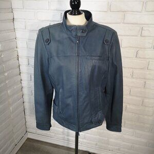 Danier Leather Ladies Size Large Lined Windsor Blue Full Zip Leather Jacket